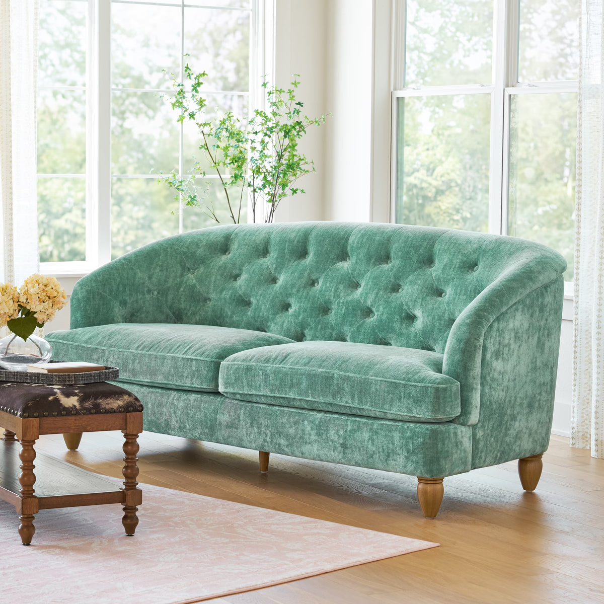 The Pioneer Woman Laurel Tufted Sofa, Cream Velvet, 79.53 in