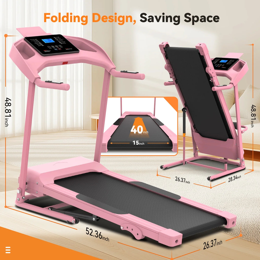 Treadmill with 8% Incline, 3.0 HP Foldable Compact Treadmill with Sit-up Function, 300 lbs Walking Running Treadmill with LCD Display for Exercise, 12 Programs