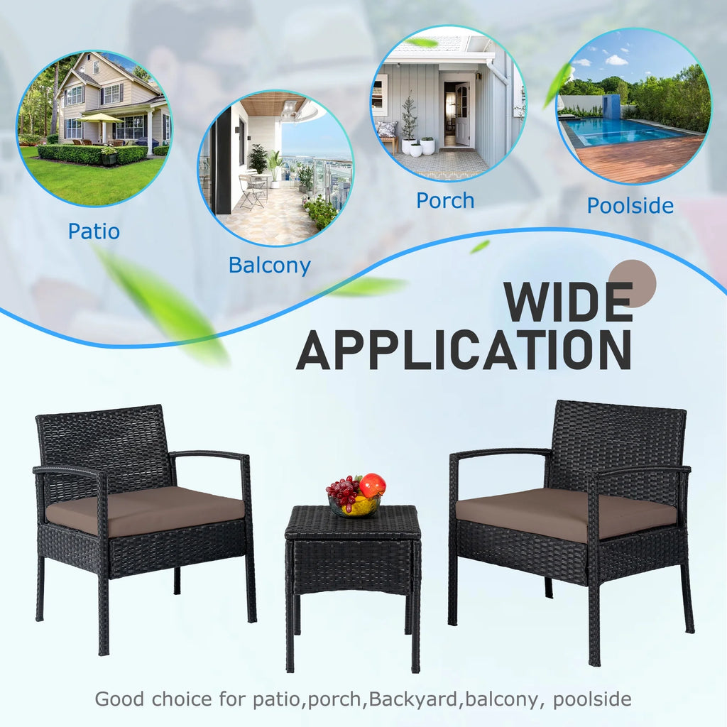 Tappio Outdoor Furniture 3 Piece Patio Bistro Furniture Set, Rattan Conversation Chairs Set with Side Table and Cushions, Patio Furniture Sets for Balcony Garden Porch, Red