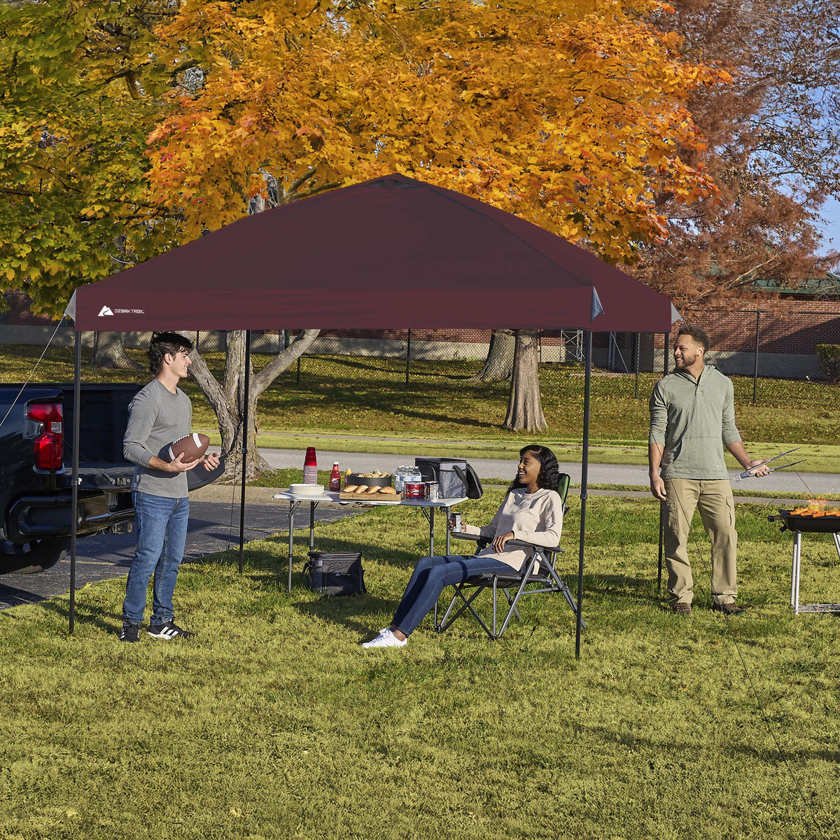 Ozark Trail 10x10 Instant Pop Up Canopy Tent with Simple Push Setup – Straight Leg Pop-Up Tent for Tailgating, Camping & Events, White