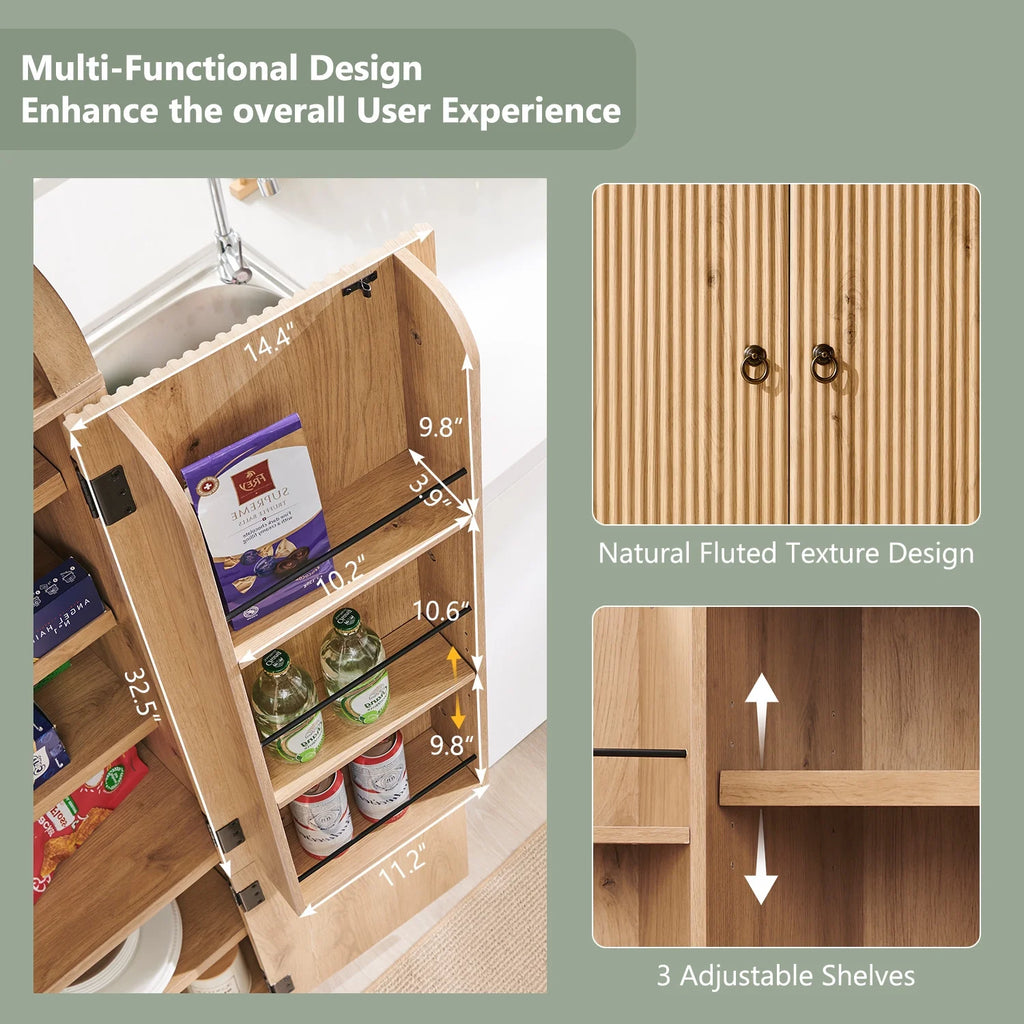 SinCiDo Arched Kitchen Pantry Storage Cabinet, 71-Inch Tall Wood Adjustable Shelves, 2 Doors, 2 Drawers
