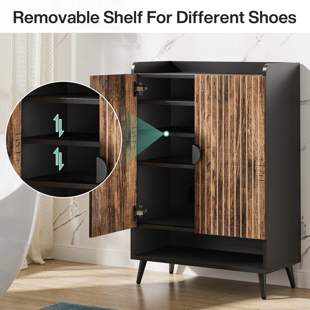 Tribesigns Shoe Cabinet with Doors, 7-Tier Shoe Storage Cabinet with Adjustable Shelves, Wood Grain Shoes Rack Shoe Organizer