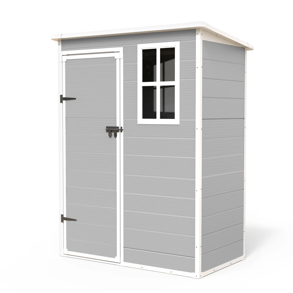 ECOPATIO Outdoor Storage Shed 5x3 FT, Resin Garden Shed for Bike, Tool, Plastic Outside Sheds & Outdoor Storage Storage Box with Lockable Door for Backyard, Patio, Lawn, Sandstone