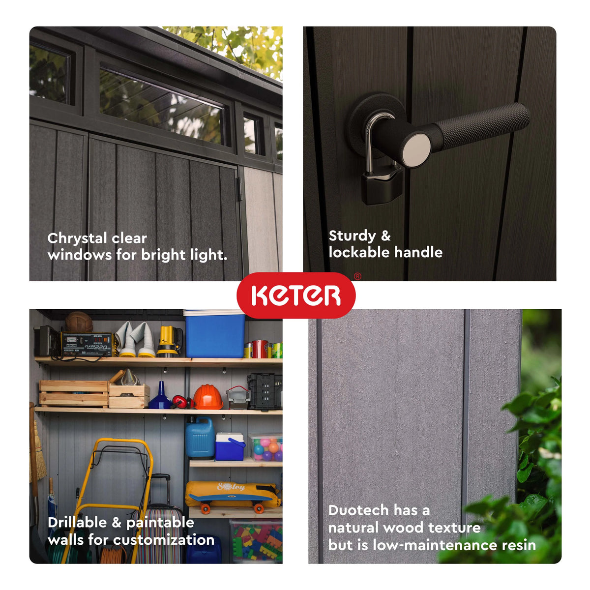 Keter Artisan 9x7 Foot Large Outdoor Shed & Floor w/Modern Design, Grey