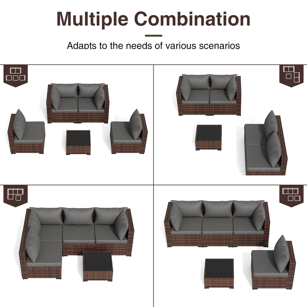 ELPOSUN Patio Furniture Set, Outdoor Patio Furniture Wicker Furniture Couch Set, 5 Pieces Outdoor Sectional Sofa, Patio Furniture Set, Outdoor Patio Set for Balcony Furniture (Grey)