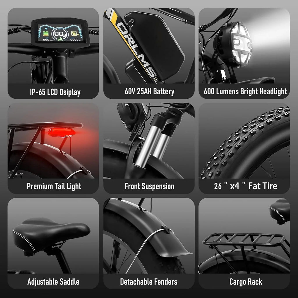 5000W (Peak) Electric-Bike for Adults, 60V 25AH Battery Electric Motorcycle, Dual-Motor-Ebike 50MPH Ebike, 26*4.0 Fat Tire Electric-Bicycle, AWD 21-Speed Mountain Bike for All-Road UL 2849