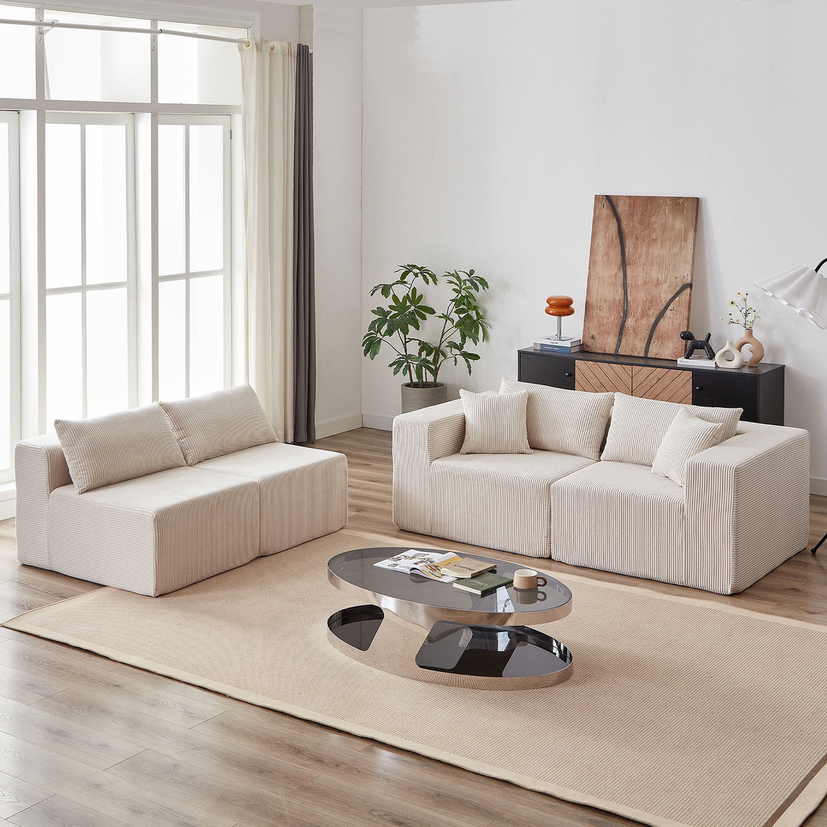104-Inch Corduroy Modular L Shaped Sectional Sofa,Luxury Floor Couch Set,Upholstered Indoor Furniture,Foam-Filled Compressed Sofa for Living Room,Bedroom,4 PC Free Combination  ?