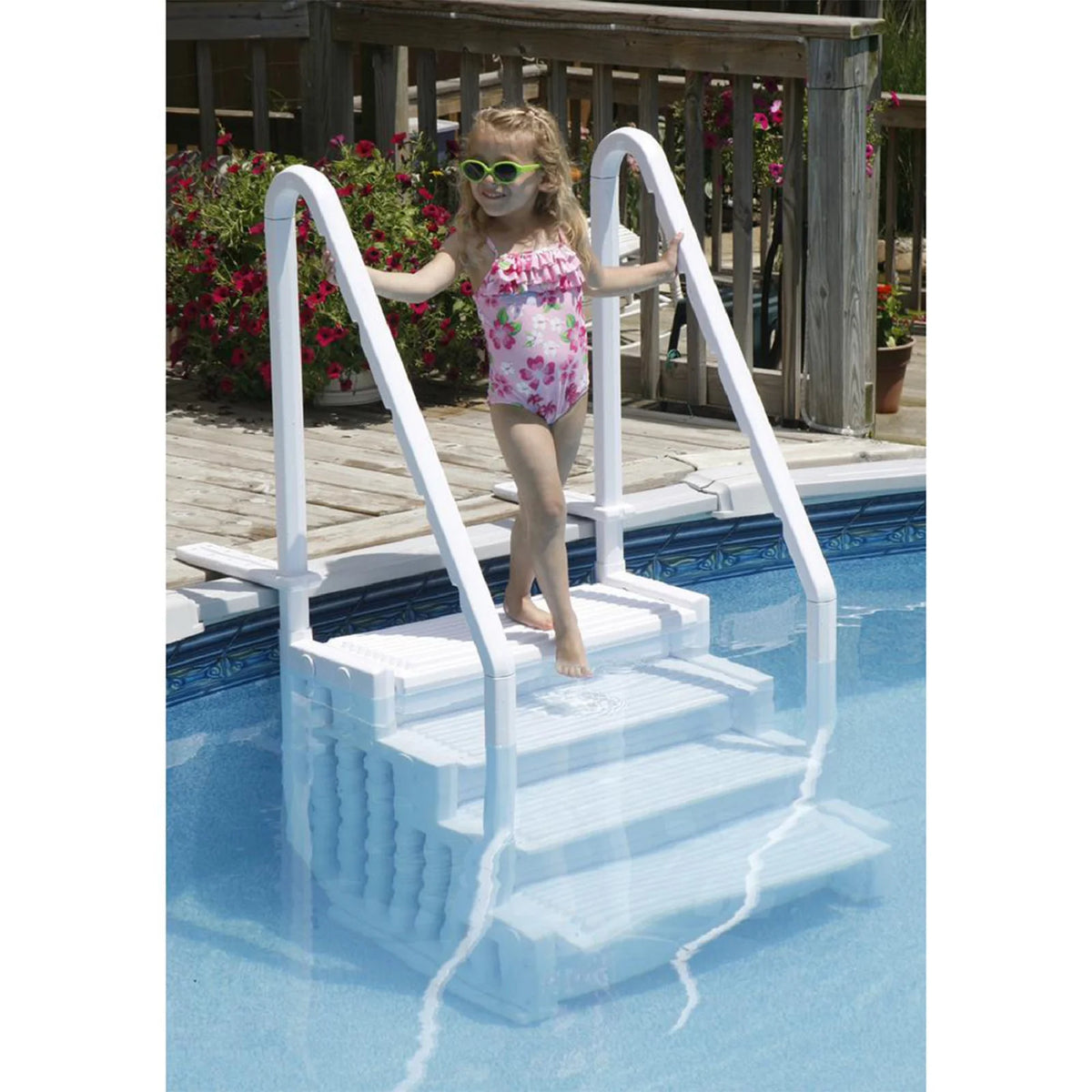 Blue Torrent Antigua Step Ladder with Handrails for Above Ground Pools, White
