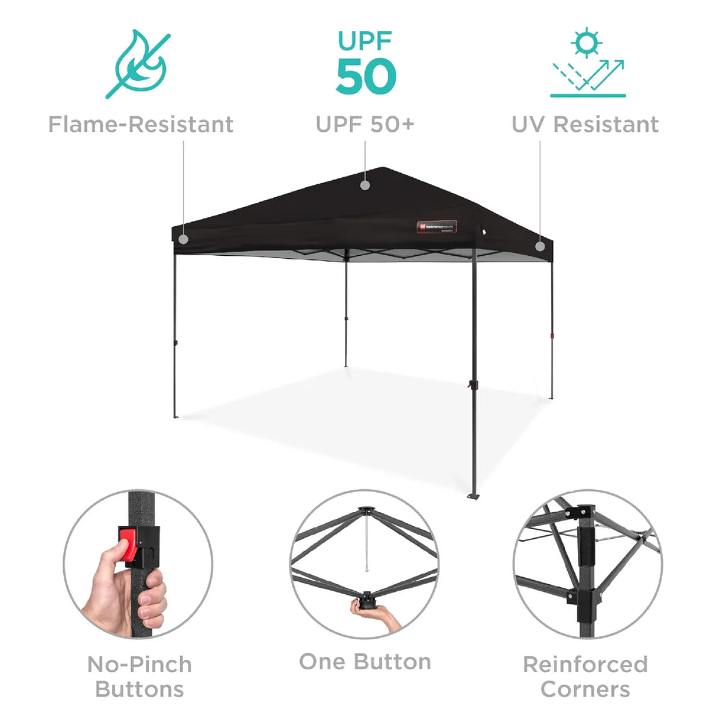 Best Choice Products 12x12ft Easy Setup Pop Up Canopy w/ 1-Button Setup, Wheeled Case, 4 Weight Bags - Navy Blue