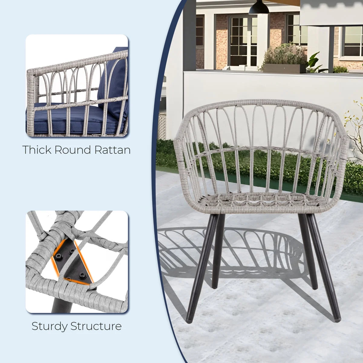 Ainfox 3-Piece Steel Outdoor Bistro Sets with Metal Chairs and Glass Top Table, Beige
