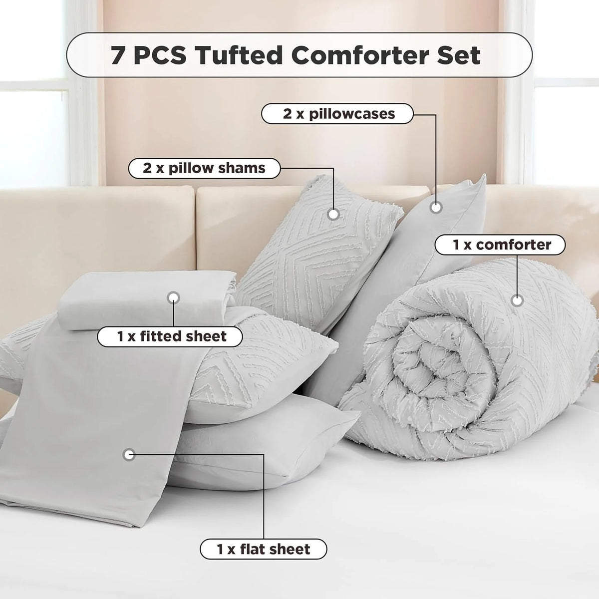 Queen Comforter Set 7 Piece Dark Emerald Green - Bed in a Bag Queen Boho Lightweight Fluffy Tufted Bedding Sets with Comforter, Sheets, Pillowcases & Shams