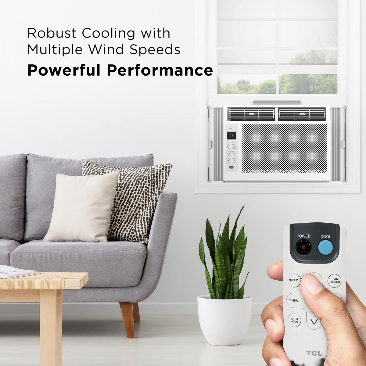 TCL 5,000 BTU Window Air Conditioner, Fan & Dehumidifier, 150 Sq. Ft., Remote Control, Easy-to-Use, Reusable Filter, Compact, Quiet, White, W5W3M