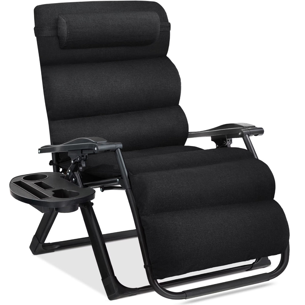 Best Choice Products Oversized Zero Gravity Chair, Folding Recliner w/ Removable Cushion, Side Tray - Fossil Gray
