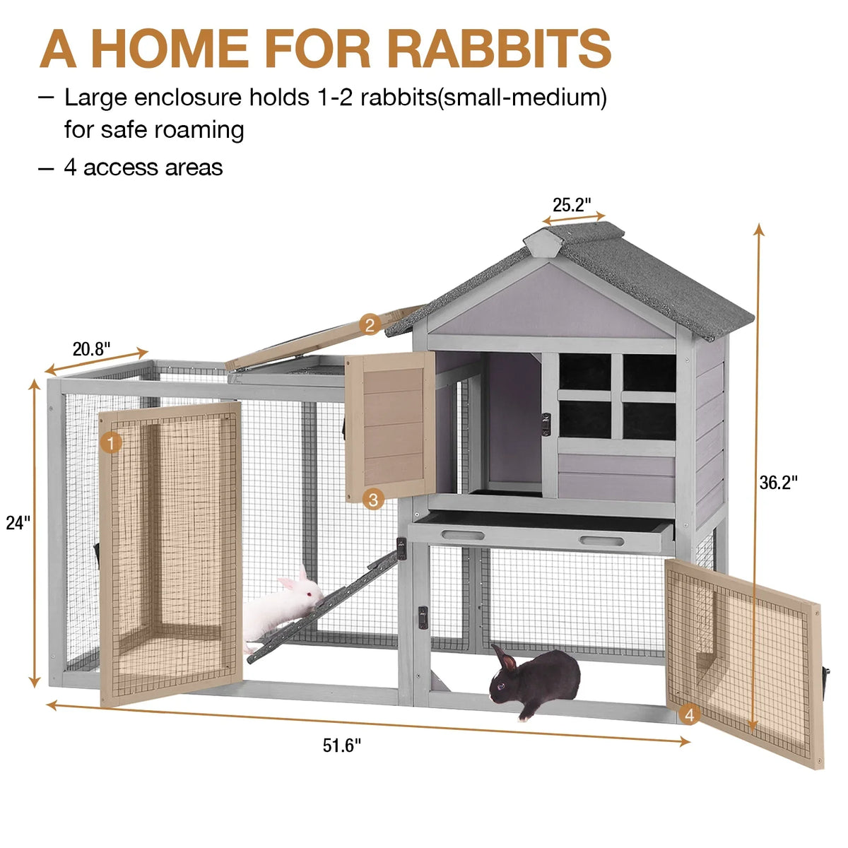 Rabbit Hutch Outdoor Bunny Hutch Indoor Rabbit Cage Wooden Habitat Small Animal Pet Poultry Cage