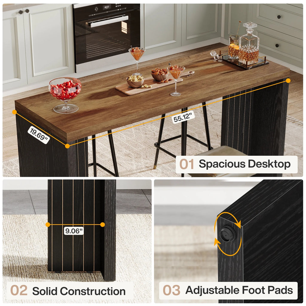 Tribesigns 55.12-Inch Bar Table, Home Bar Unit with a Faux Marble Finished Tabletop, Modern Freestanding Mini Bar for Home Kitchen, Living Room, Balcony, Basement, Walnut & White