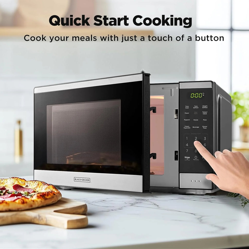 BLACK+DECKER 0.9 Cu Ft Microwave Oven Countertop , 6 Auto Menus, 10 Power Levels, Digital Panel, 900W