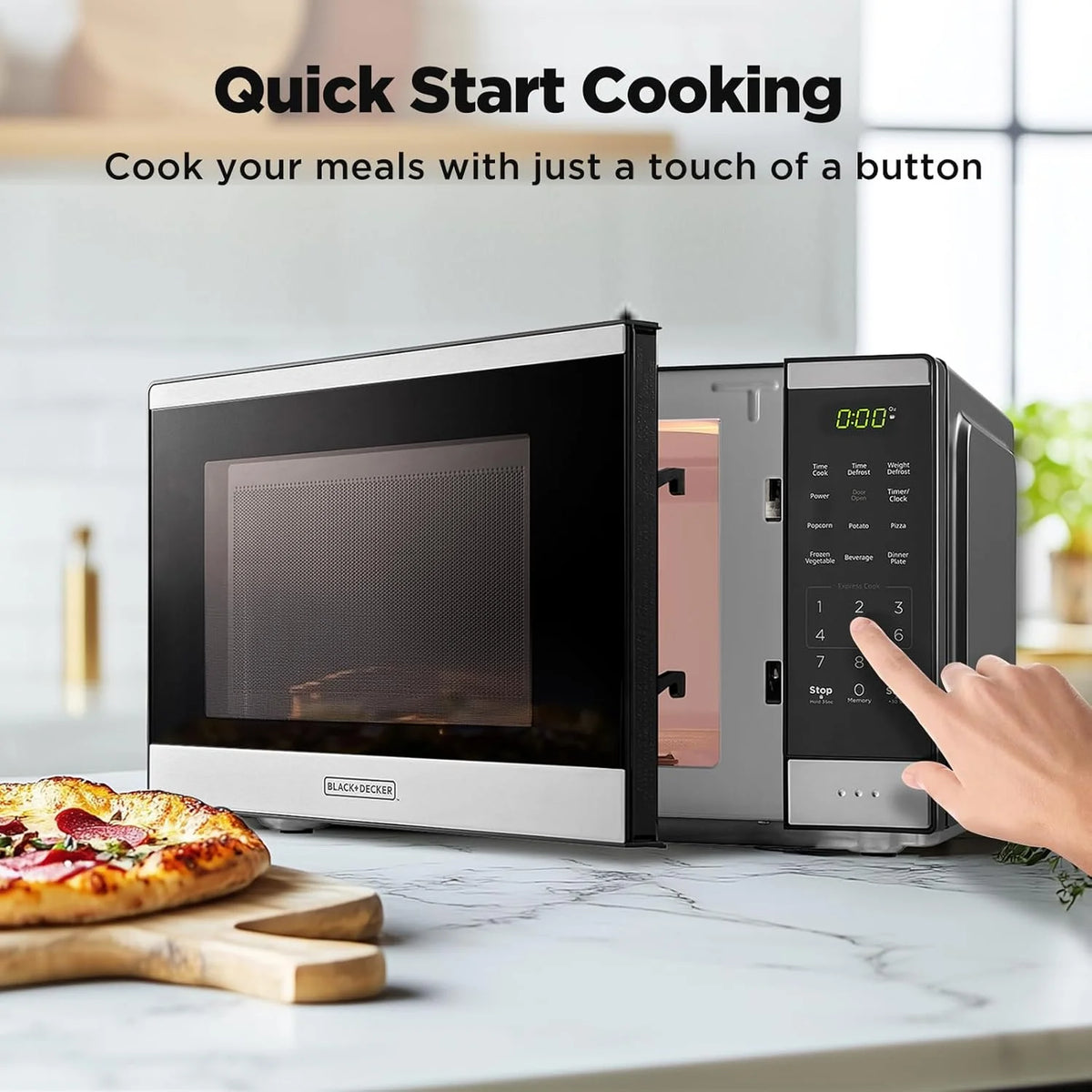 BLACK+DECKER 0.9 Cu Ft Microwave Oven Countertop , 6 Auto Menus, 10 Power Levels, Digital Panel, 900W