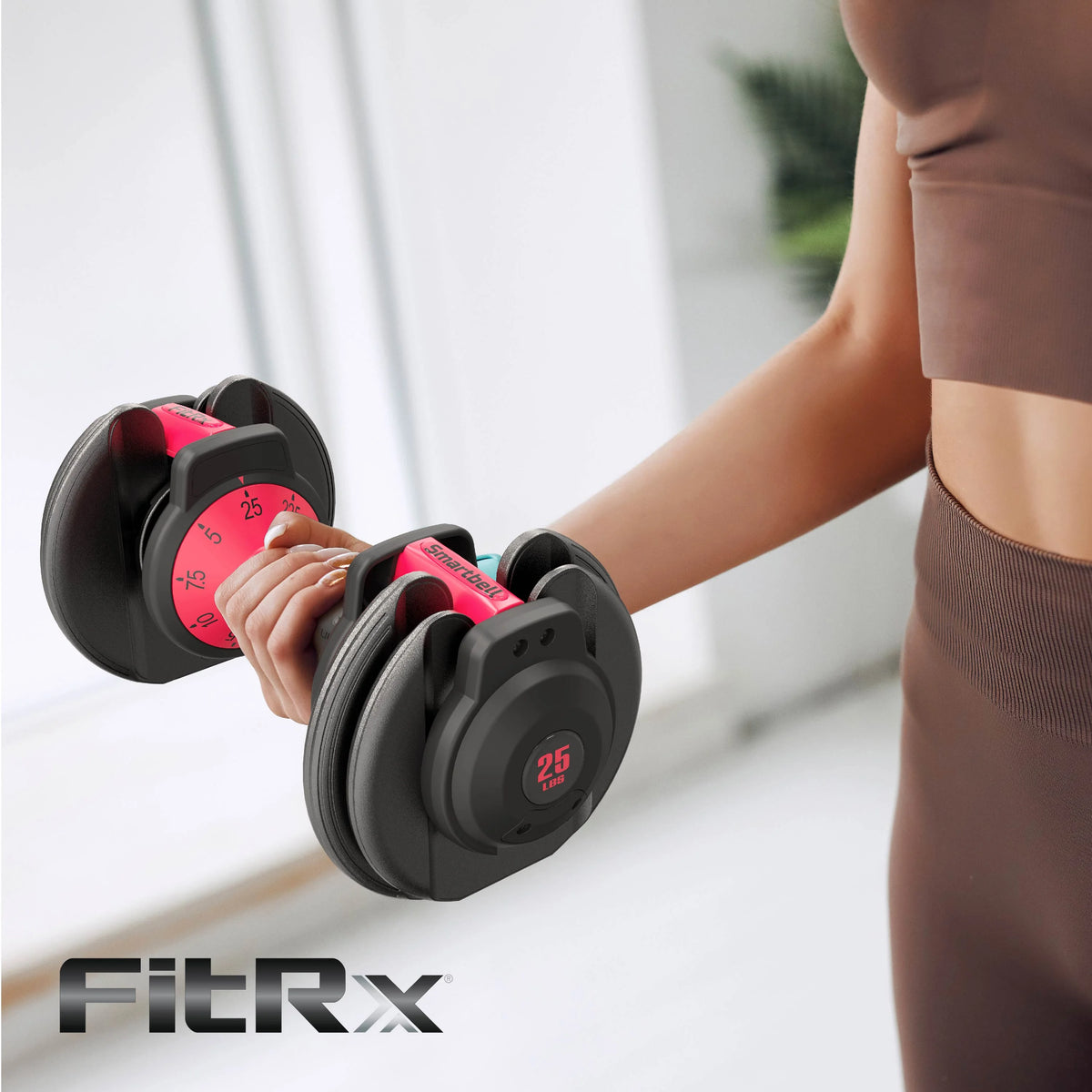 FitRx Adjustable Dumbbells 2-Pack, 25lb SmartBell Dumbbell Set with 9-in-1 Quick-Select Weights, 2.5lb Increments for Home Gym