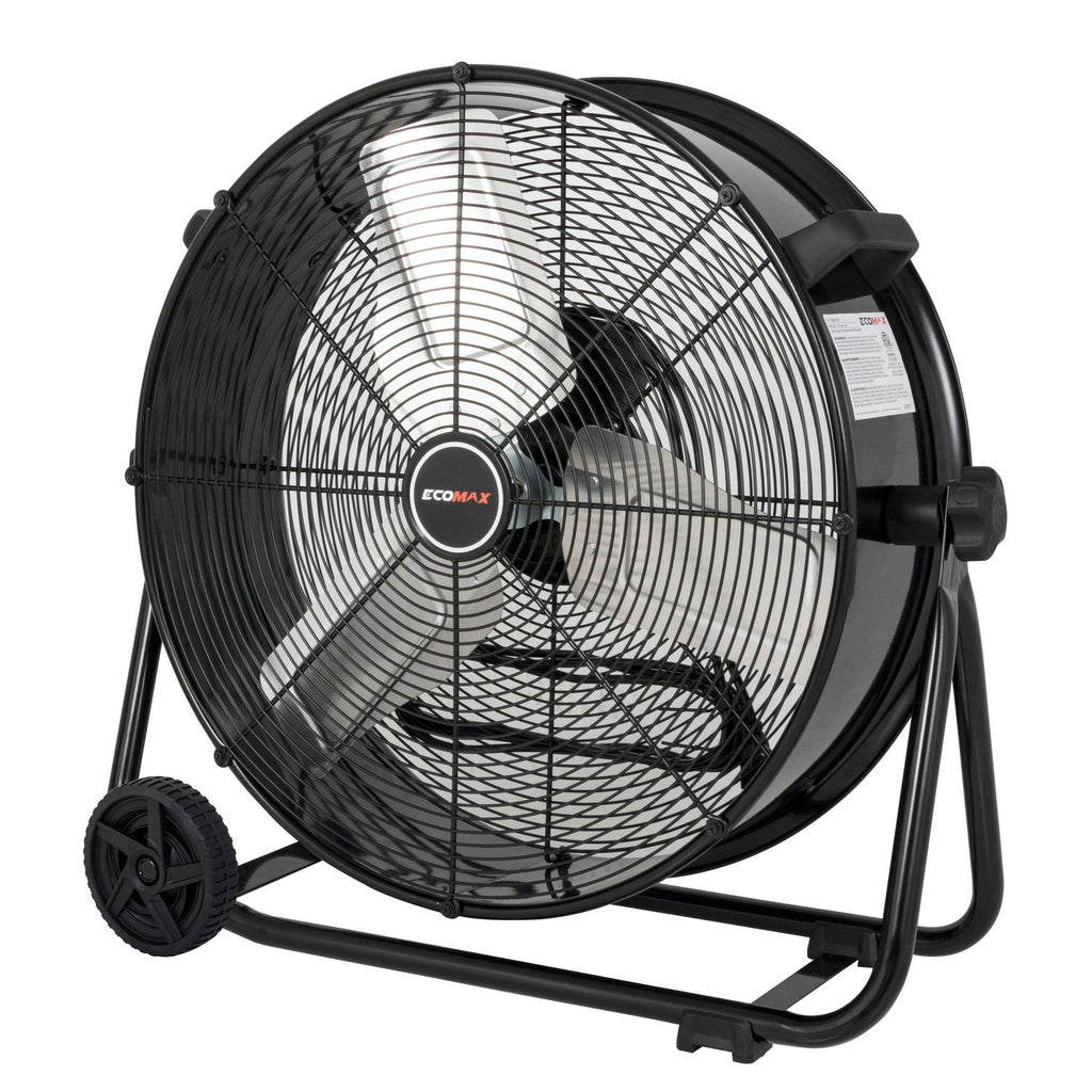 Ecomax 24 Inch High Velocity Drum Floor Fan. Industrial. 3-Speed. Adjustable Tilt