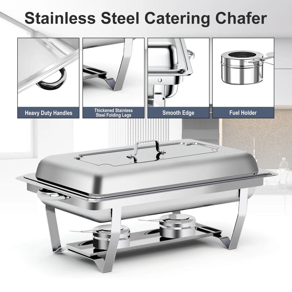 Bluebow 4 Pack Chafing Dishes for Buffet Set, Stainless Steel Catering Chafer, Serving Food Warmer with Lids, Food & Water Pans & Fuel Holders
