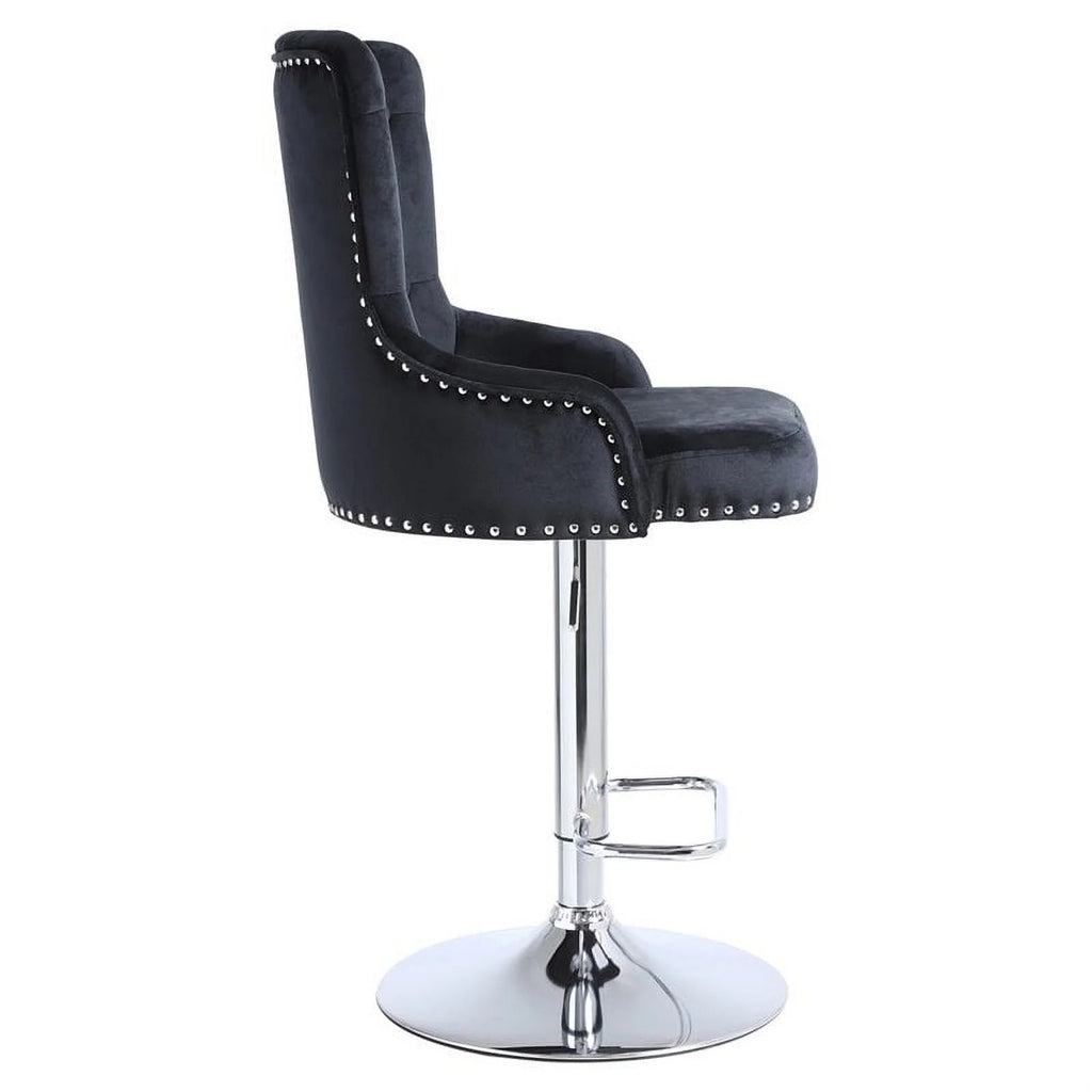 Alexent  2PCS Swivel Bar Stools, High Back, Button Tufted, Silver Footrest and Nailhead Trim Swivel Bar Chairs for Kitchen, Bar Velvet Upholstered Bar Stools, Dark Blue