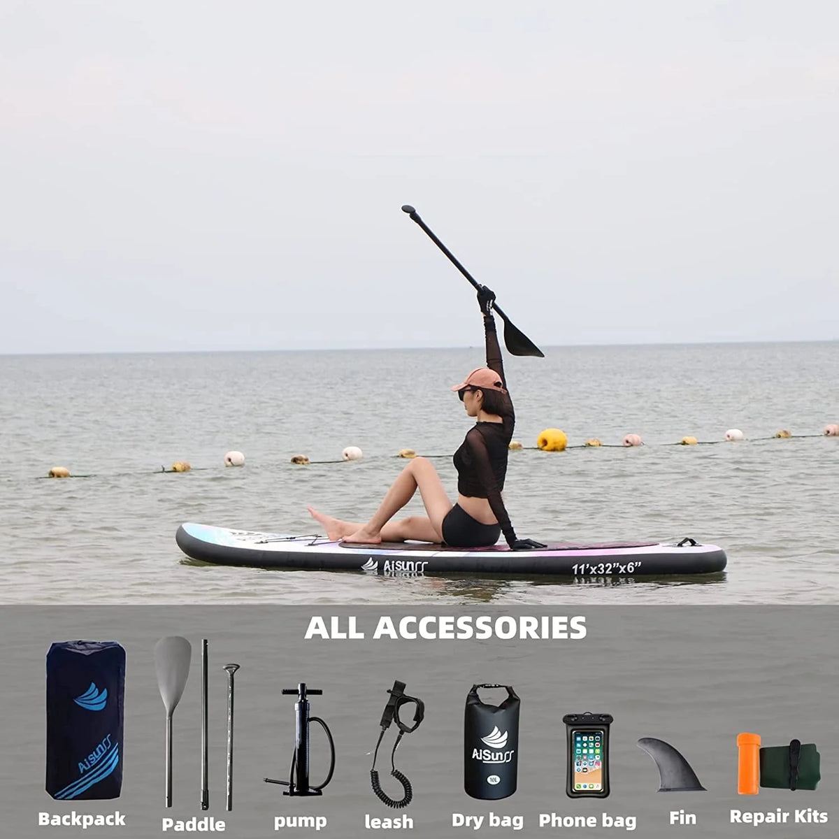AISUNSS Inflatable Stand up Paddle Board 11ft with Premium SUP Accessories Purple Paddle Board