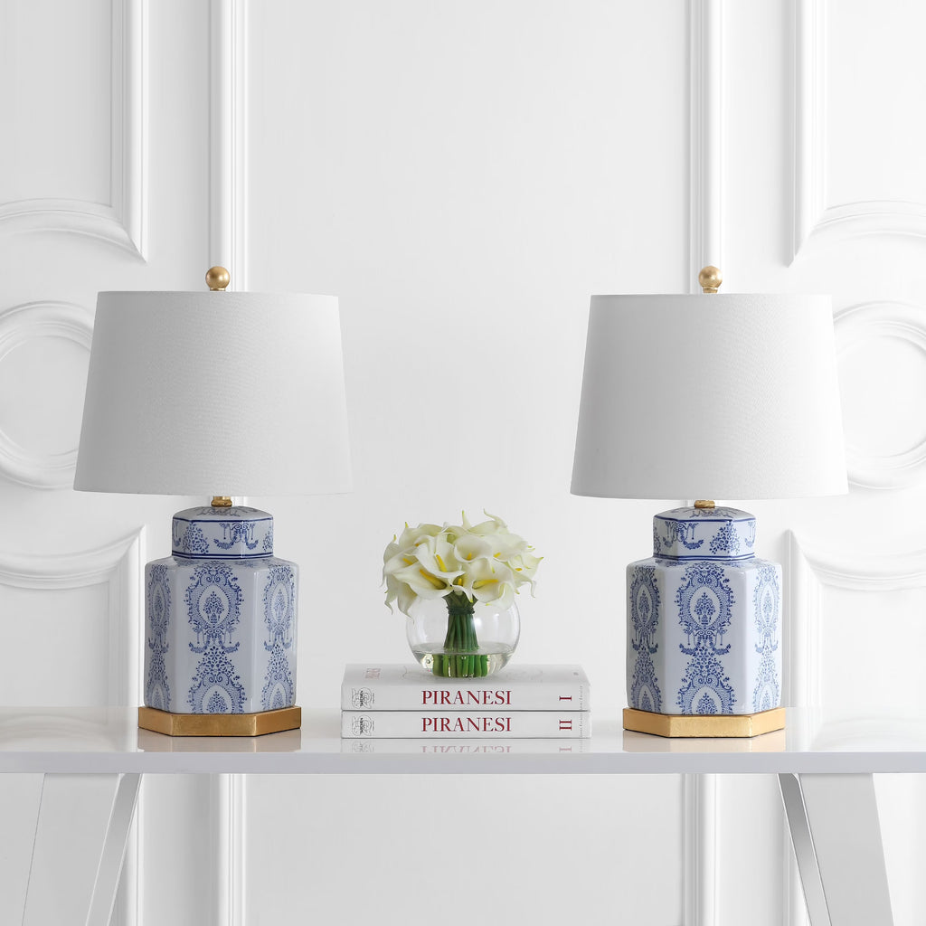 Safavieh Bodin Traditional 23 in. H Table Lamp, Blue/White, Set of 2