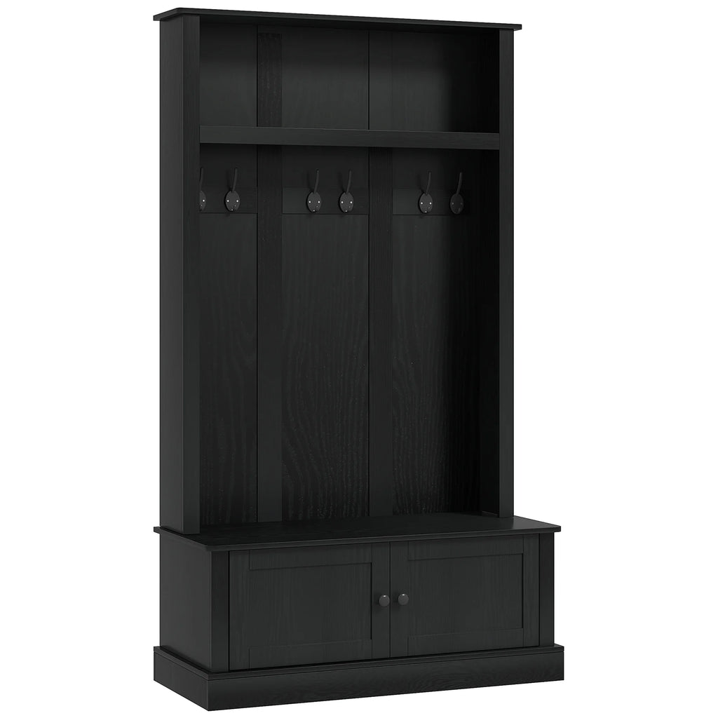 HOMCOM Hall Tree, Entryway Bench w/ Coat Rack, Shoe Cabinet, Black