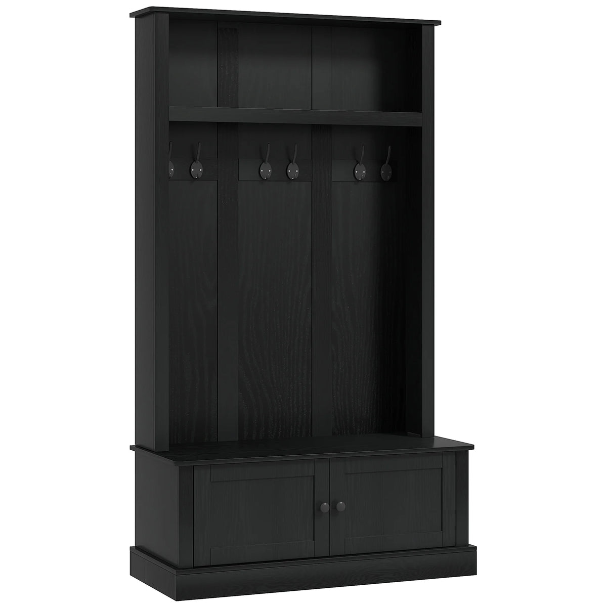 HOMCOM Hall Tree, Entryway Bench w/ Coat Rack, Shoe Cabinet, Black