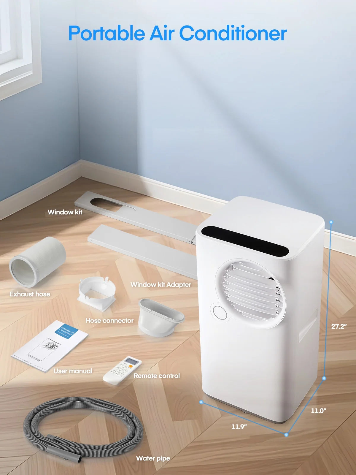 FOHERE 12000 BTU Portable Air Conditioner for Room Cooling and Heating, Covers up to 550 Sq. Ft, 4 IN 1 All Season AC Portable Air Conditioner with Remote Control and Window Kit, White
