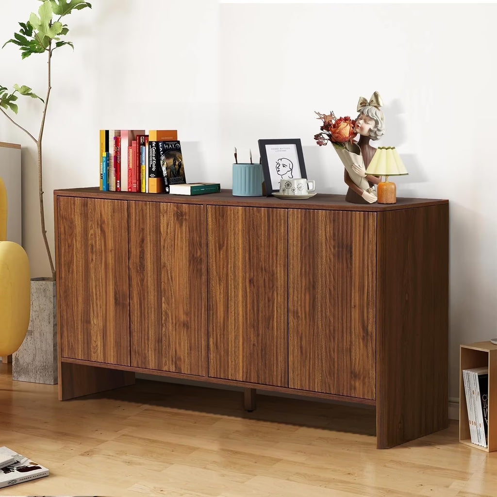 Wirrytor Sideboard Storage Cabinet with Doors and Shelves, Buffet Cabinet with Storage, Credenza Storage Cabinet for Kitchen, Wooden Fluted Cabinet, Under TV Cabinet with Storage - Black