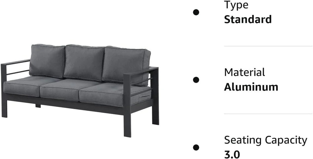 Superjoe Patio Furniture Aluminum Sofa All-Weather Outdoor 3 Seats Couch Gray Metal Chair with Dark Grey Cushions