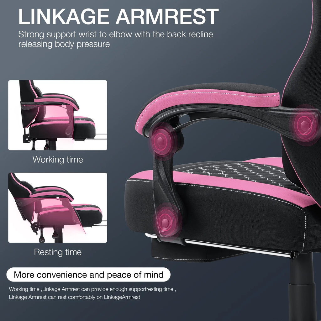 Hoffree Gaming Chair with Massage Fabric Office Chair with footrest for Adults, Ergonomic Gamer Chair with Headrest and Lumbar Support for Office Gaming, 440 LBS