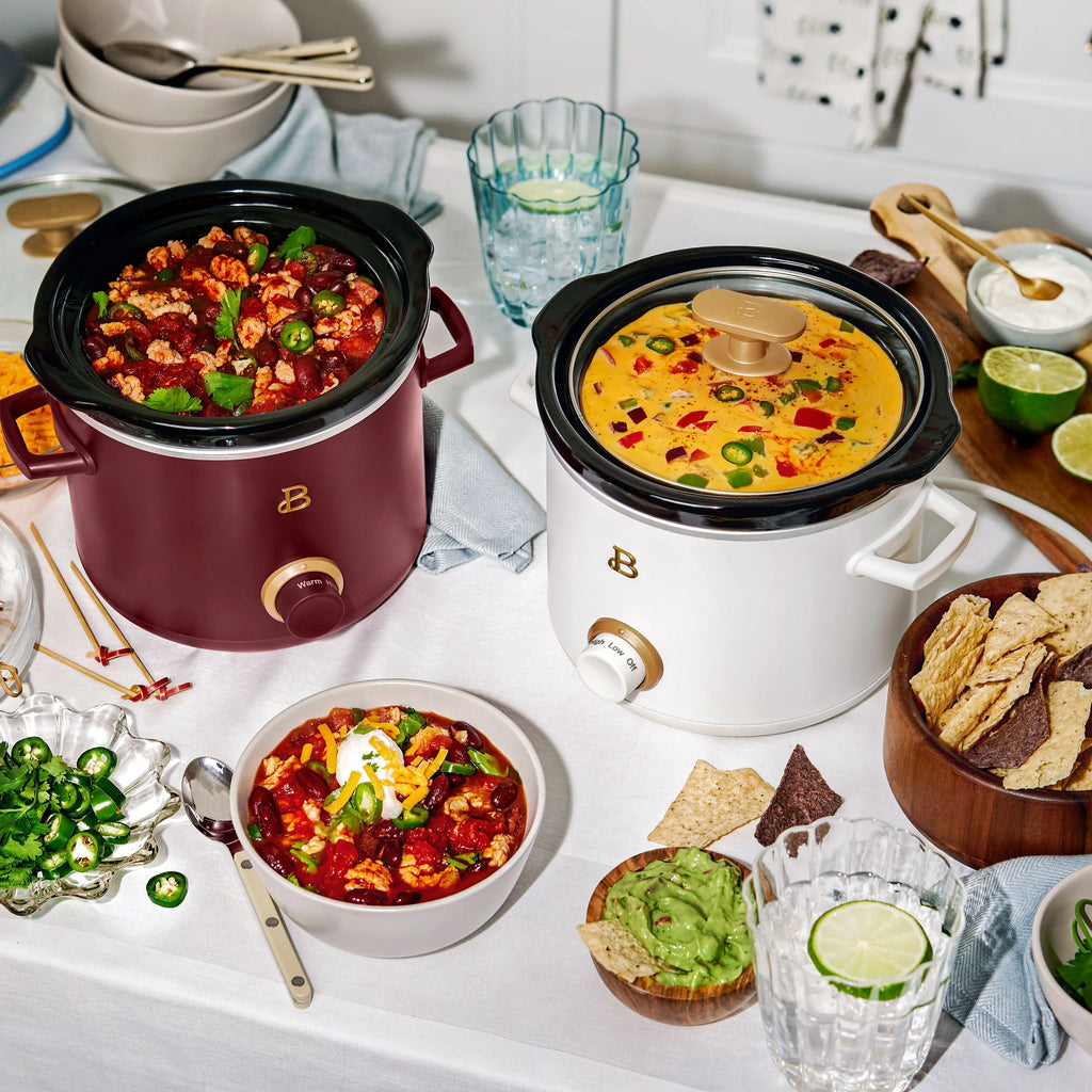 Beautiful 2 qt Slow Cooker Set, 2-Pack, White Icing and Merlot by Drew Barrymore, 19340, 100 W