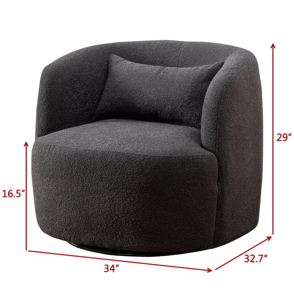 34" Wide Boucle Swivel Barrel Chair, No Assembly Round Upholstered Armchair Accent Chair Single Sofa Chair with Toss Pillow for Living Room and Bedroom, Taupe