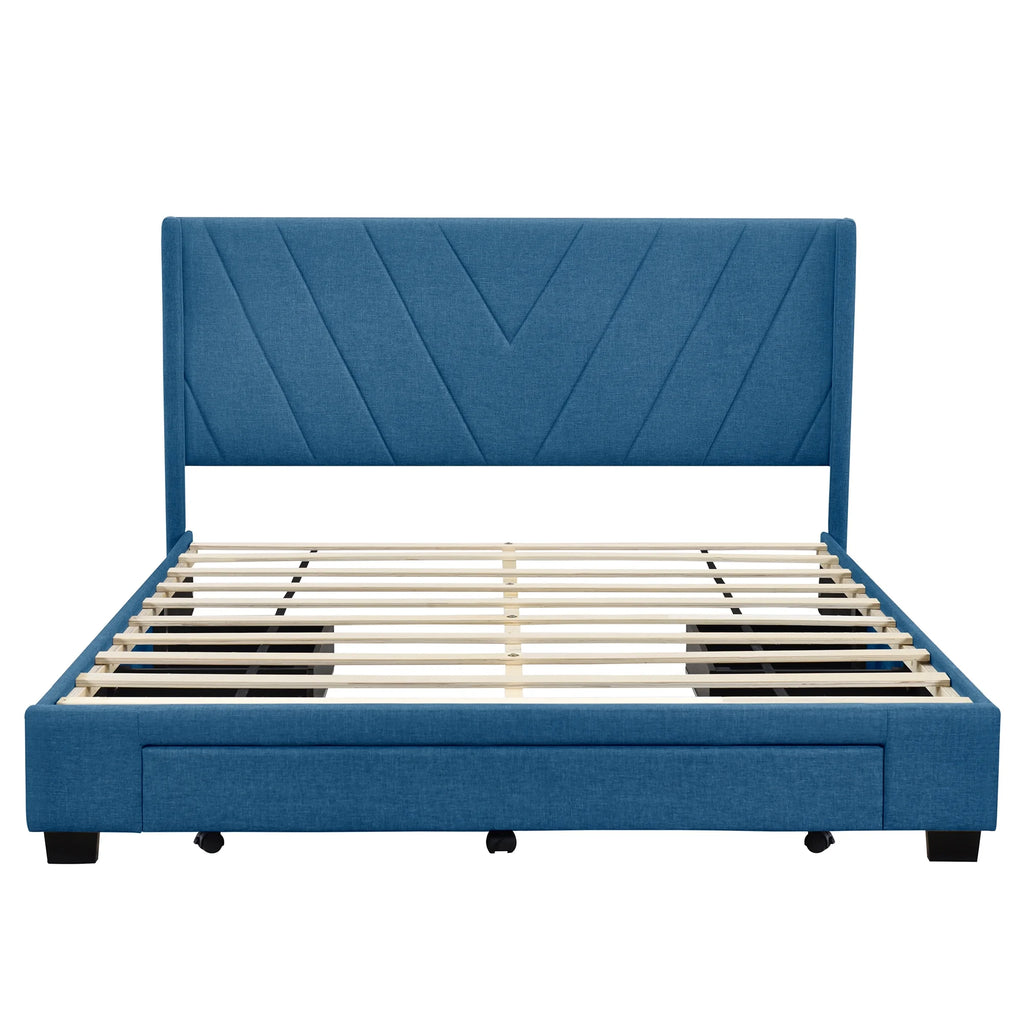 Sesslife Queen Bed Frame with Storage, New Upgraded Linen Upholstered Platform Bed with 3 Drawers, Queen Size Storage Bed with Headboard and Wooden Slats, No Box Spring Needed, Holds 500lbs, Beige