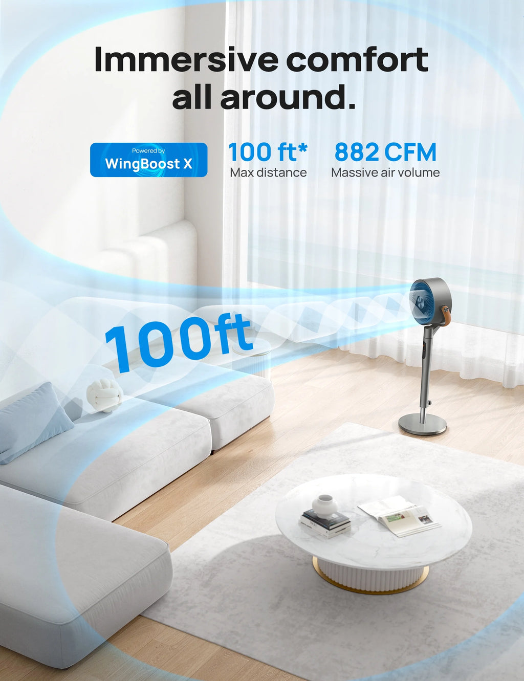 Dreo Pedestal Fan with Remote, 43'' Quiet Standing Fan for Home Bedroom, 120��+105�� Smart Oscillating Floor Fans with Wi-Fi/Voice Control, Works with Alexa/Google, 6 Modes, 8 Speeds, 12H Timer
