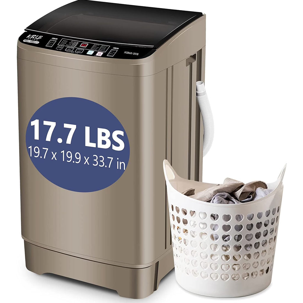Full-Automatic Washing Machine, Portable Laundry Washer, Compact 17.7 lbs, LED Display, Drain Pump, 10 Wash Programs 8 Water Levels