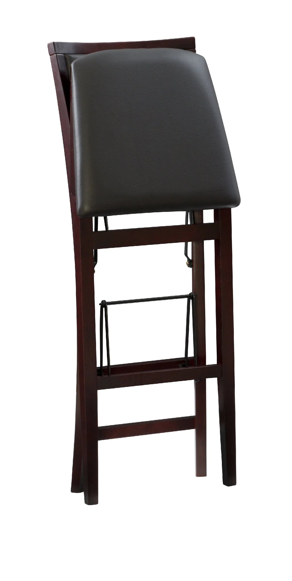 Linon Kristle Folding Padded Bar Stool, 30" Seat Height, Espresso Finish with Dark Brown PVC Fabric