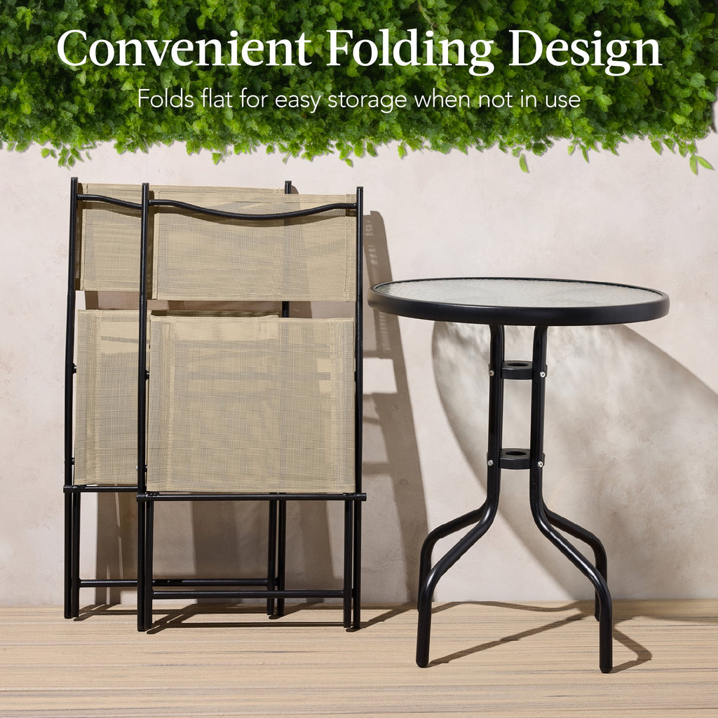 Best Choice Products 3-Piece Patio Bistro Dining Furniture Set w/ Glass Tabletop, Folding Chairs - Gray