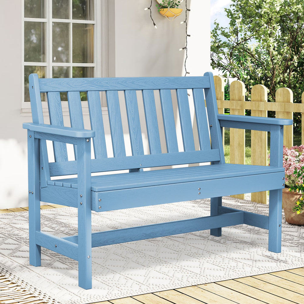 SERWALL Outdoor Bench for 2-Person, Weather-Resistant HDPE with Aluminum Reinforcement, Supports 660 lbs, Comfortable Seating for Patio, Garden, and Porch, Black