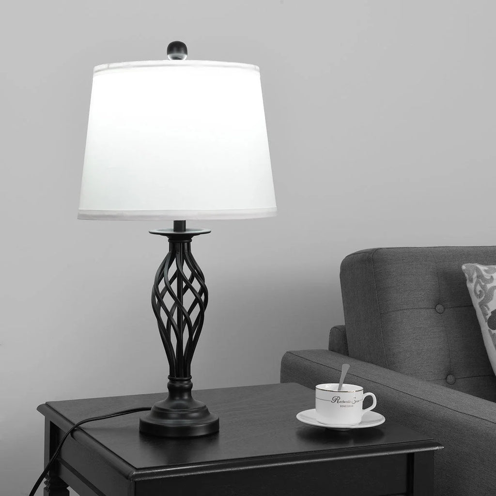 Gymax 3-Piece Lamp Set 2 Table Lamps 1 Floor Lamp Fabric Shades Living Room Bedroom
