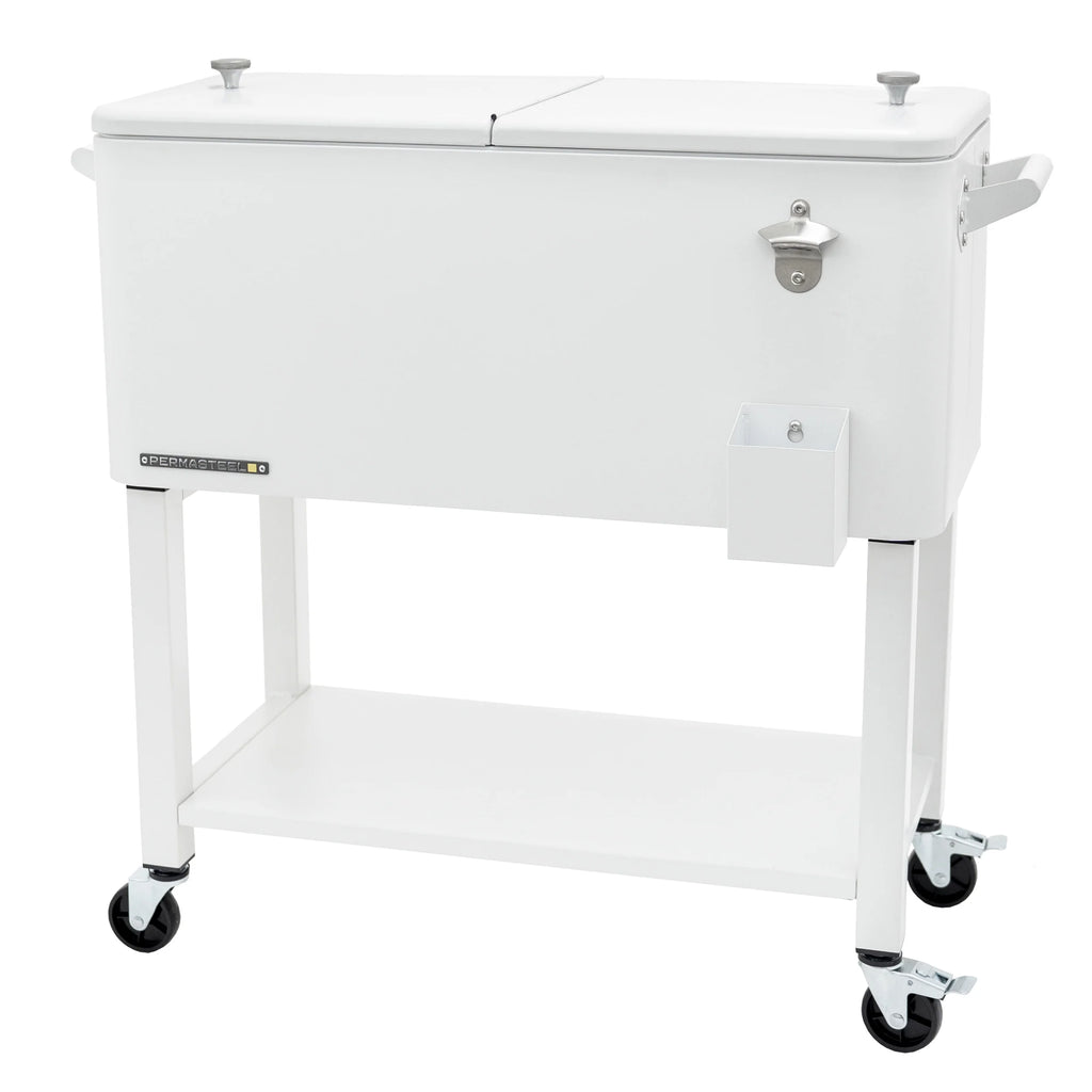 Permasteel 80-Qt Outdoor Steel Patio Cooler with Removable Basin, Rolling Cooler with Wheels, Teal Green