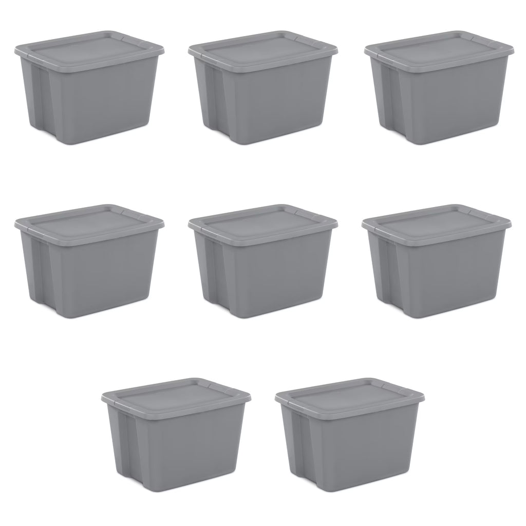 Sterilite 18 Gallon Tote, Plastic Storage Bin with Snap-on Lid, Gray, 8 Count