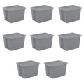 Sterilite 18 Gallon Tote, Plastic Storage Bin with Snap-on Lid, Gray, 8 Count