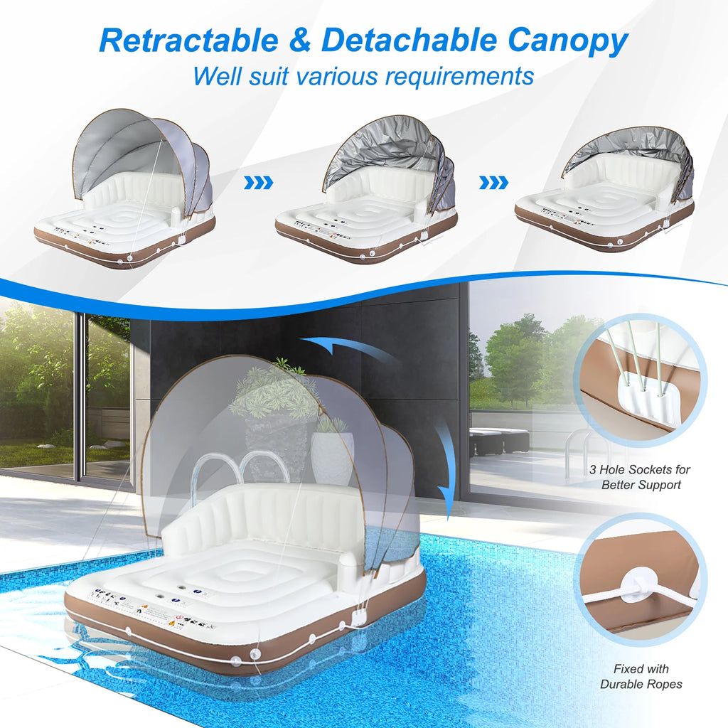 Costway Canopy Inflatable Pool Float Lounge Swimming Raft