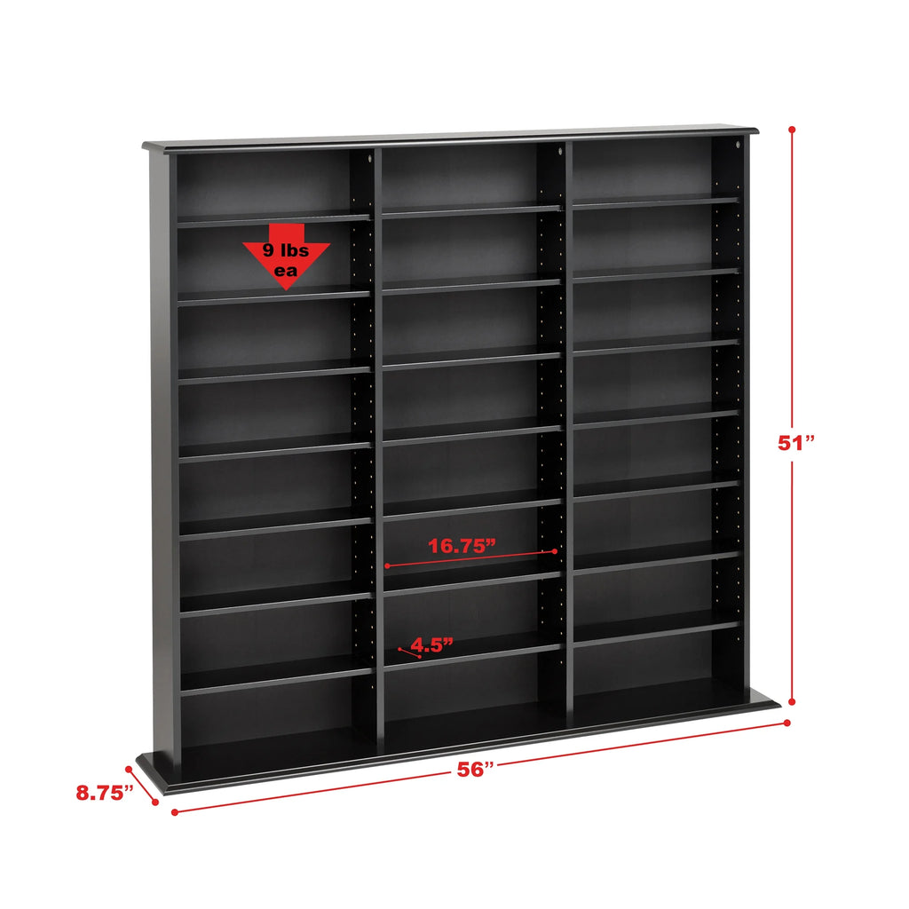 Prepac 51" Triple CD DVD Wall Media Storage Rack in Black