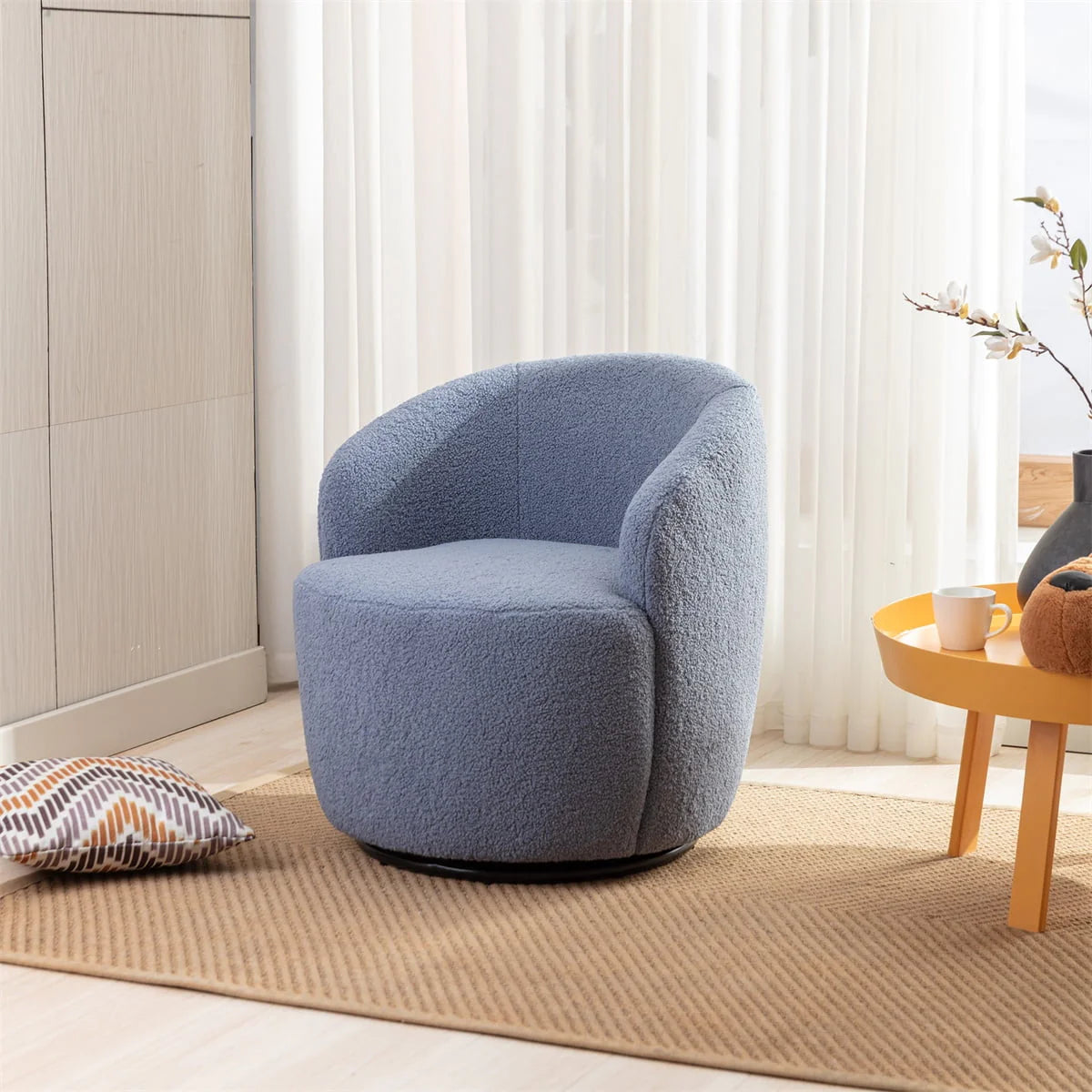 Swivel Accent Chair,Modern 360°Swivel Barrel Chair Leisure Chair,Accent Round Barrel Chair Reading Chair,Round Bucket Arm Chair with Comfy Tufted Back for Living Room Bedroom,Light Pink