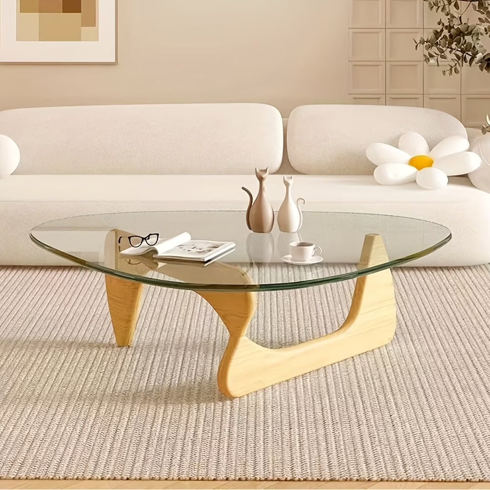 Coffee Tables For Living Room - Triangle Glass Coffee TableWithWoodenBaseMid.Century Modern Abstract End Table For Study RoomOfficeHoteBalcony( Medium 32.3*22.4*15.7)