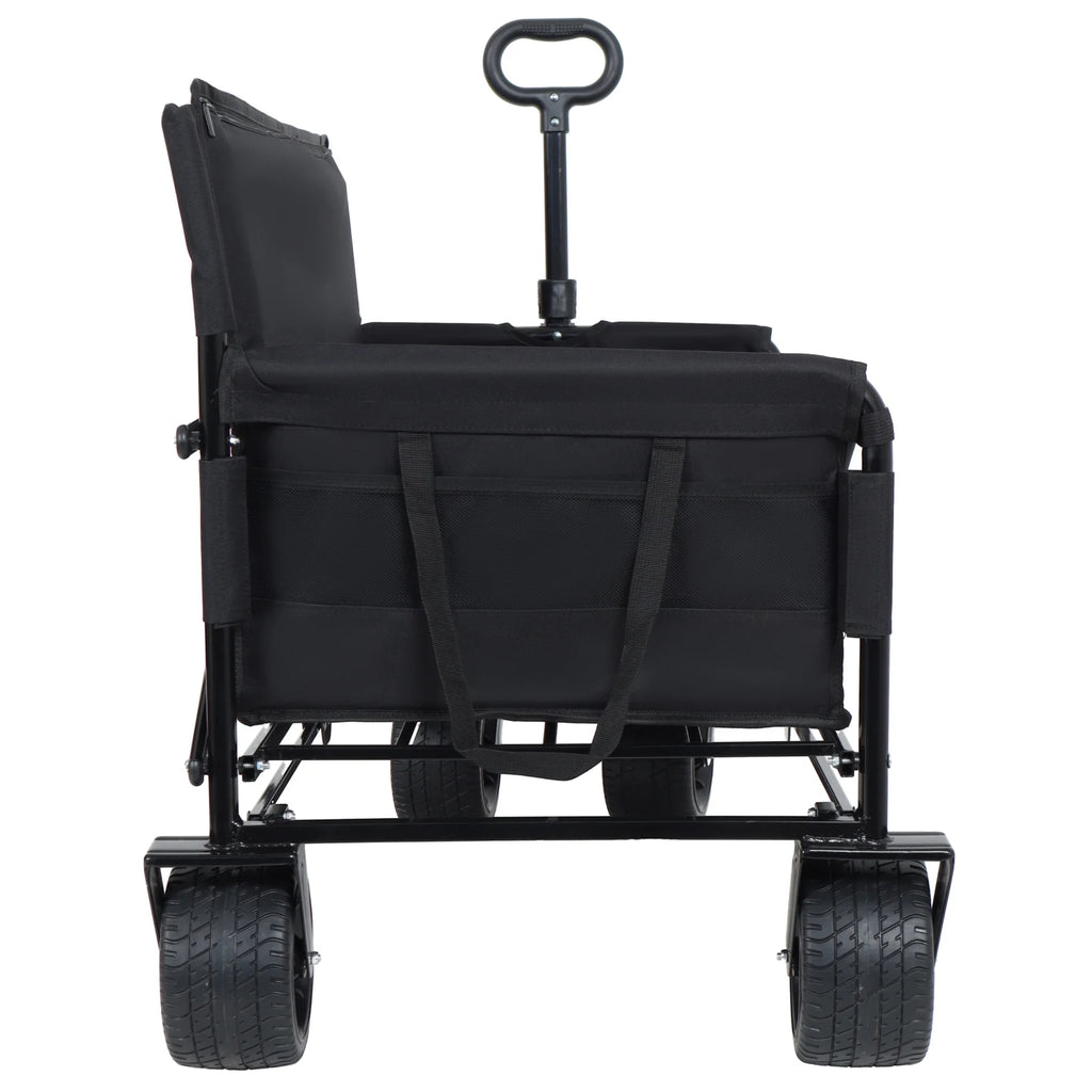 3-in-1 Collapsible Wagon Cart with Bench Seat, 500lbs Convertible Heavy Duty Utility Wagon with Flexible Handle, All-Terrain Folding Grocery Cart with Wheels for Shopping, Camping, Orange